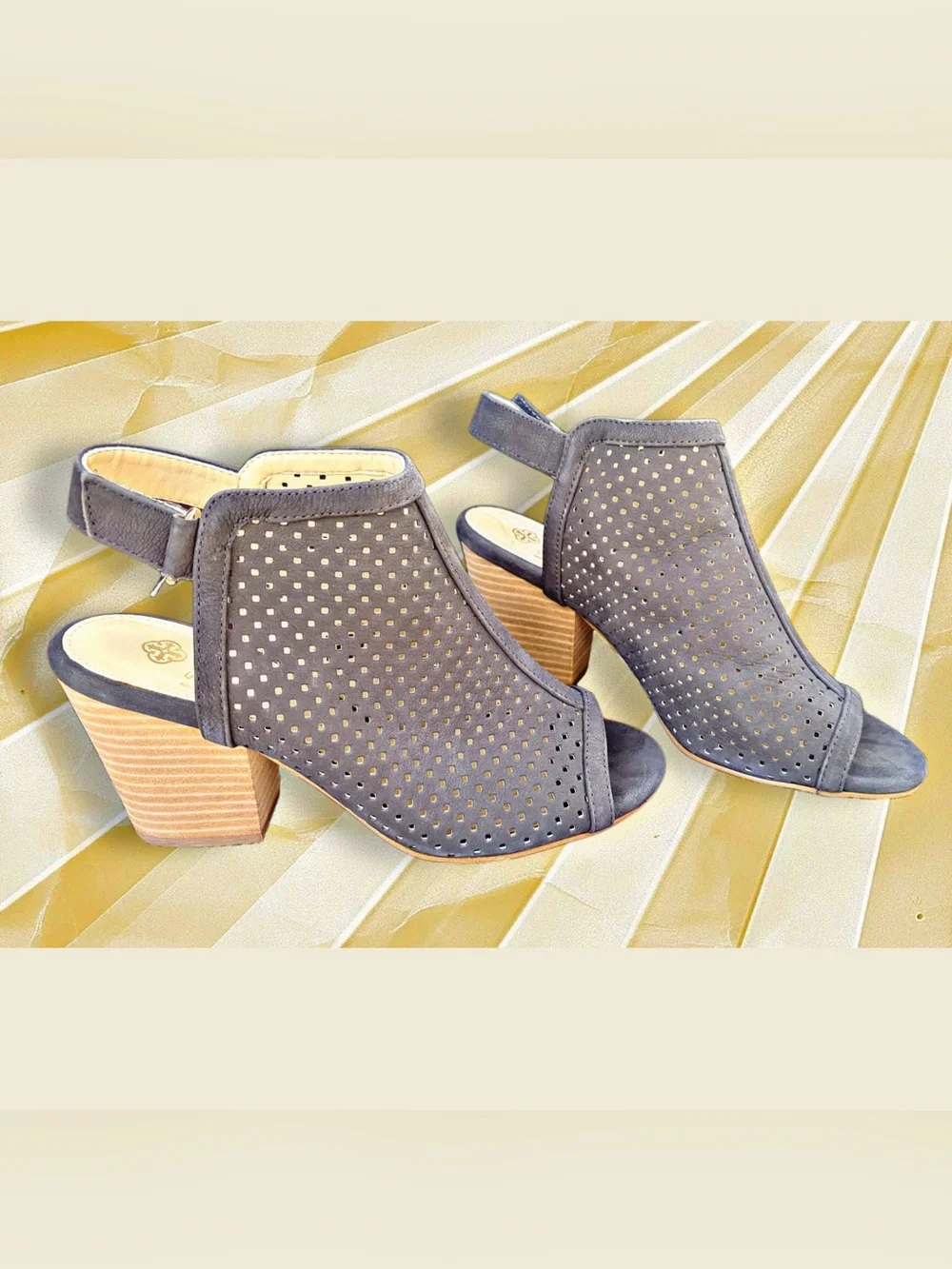 Perforated Leather Block Heel Sandals